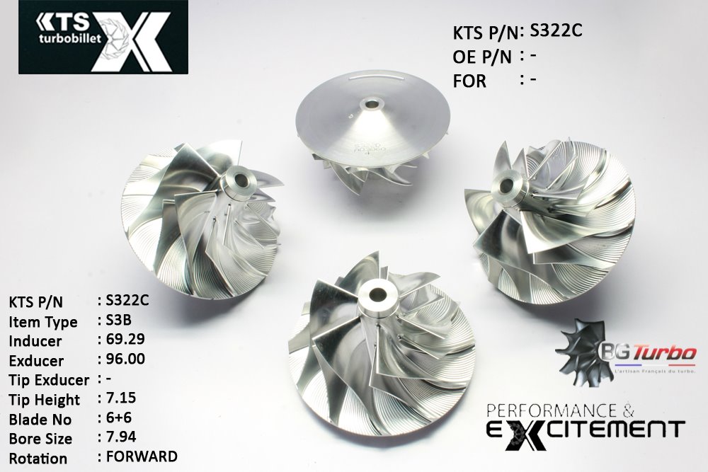 Turbo ROUE FORGÉE MFS PERFORMANCE - 6+6 PALES - INDUCER : 69,29 - EXDUCER : 96 - TYPE : S3BANGLE : 60° - ROTATION : Forward - SUPER BACK : 7,47 - BORE SIZE : 7,94
